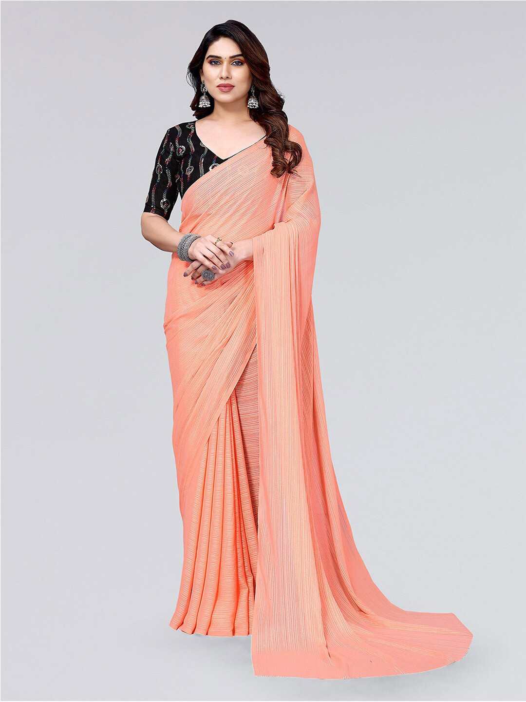

SIRIL Striped Saree, Peach
