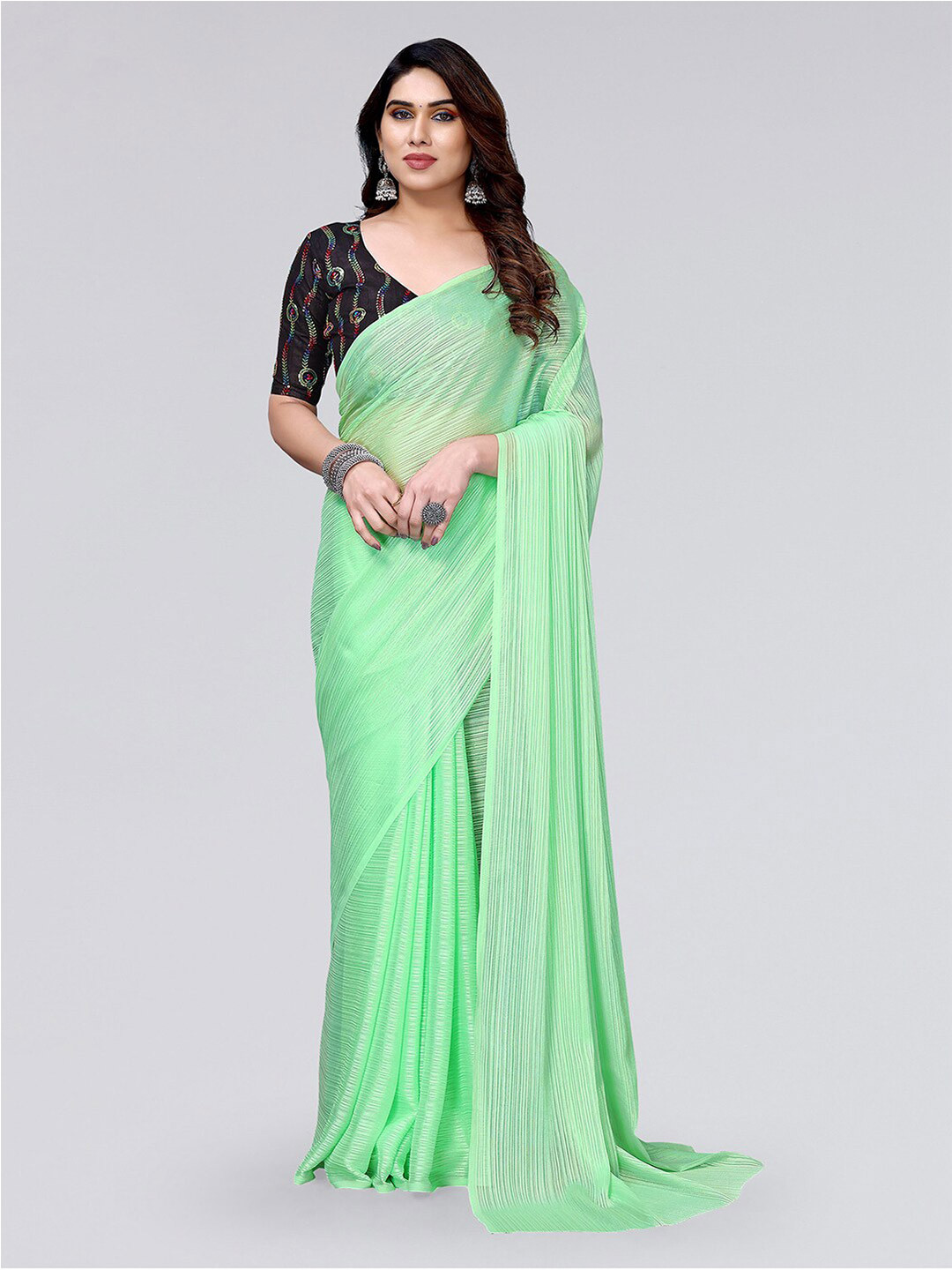 

SIRIL Striped Saree, Green