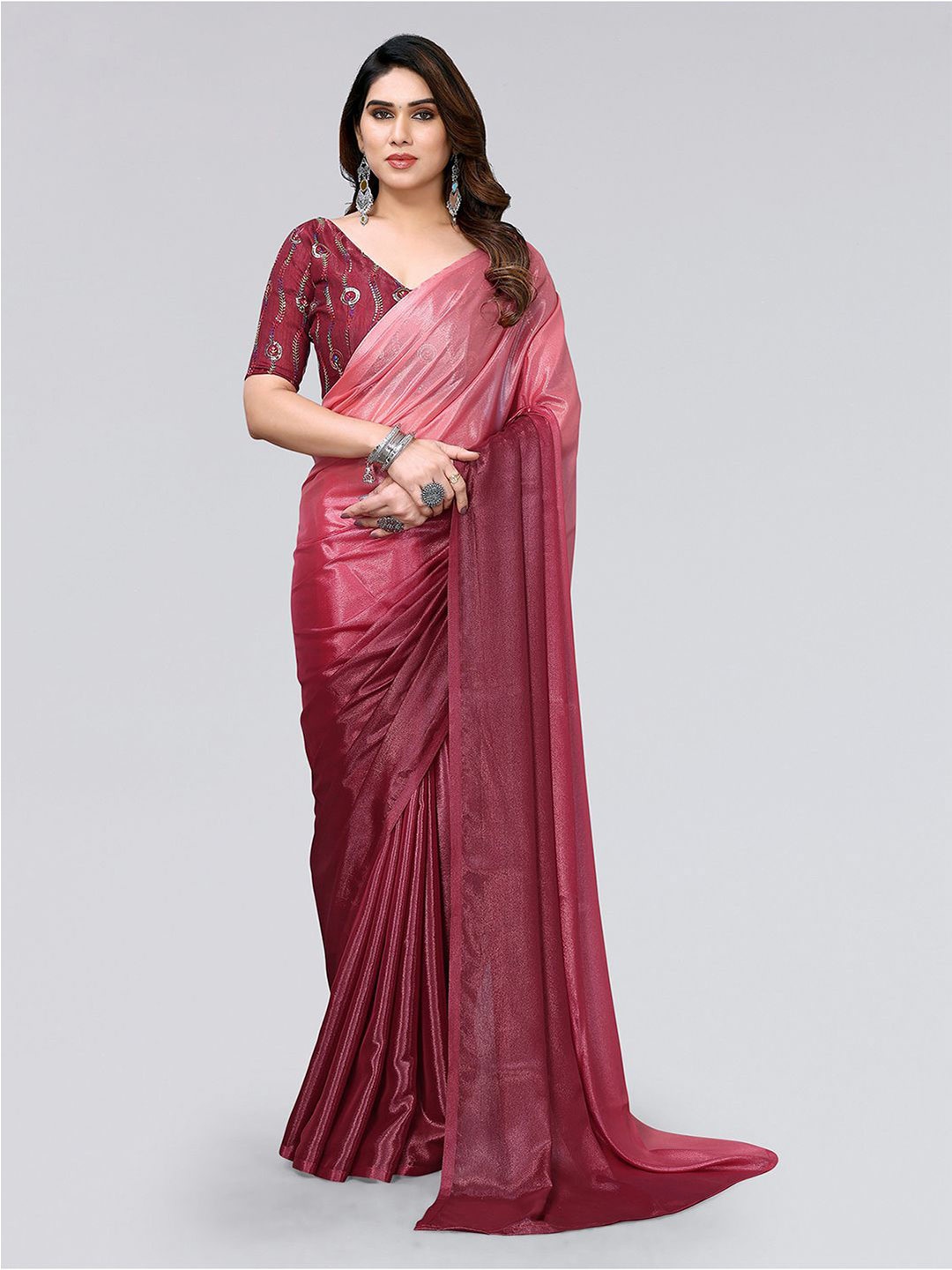 

SIRIL Dyed Ombre Saree, Peach