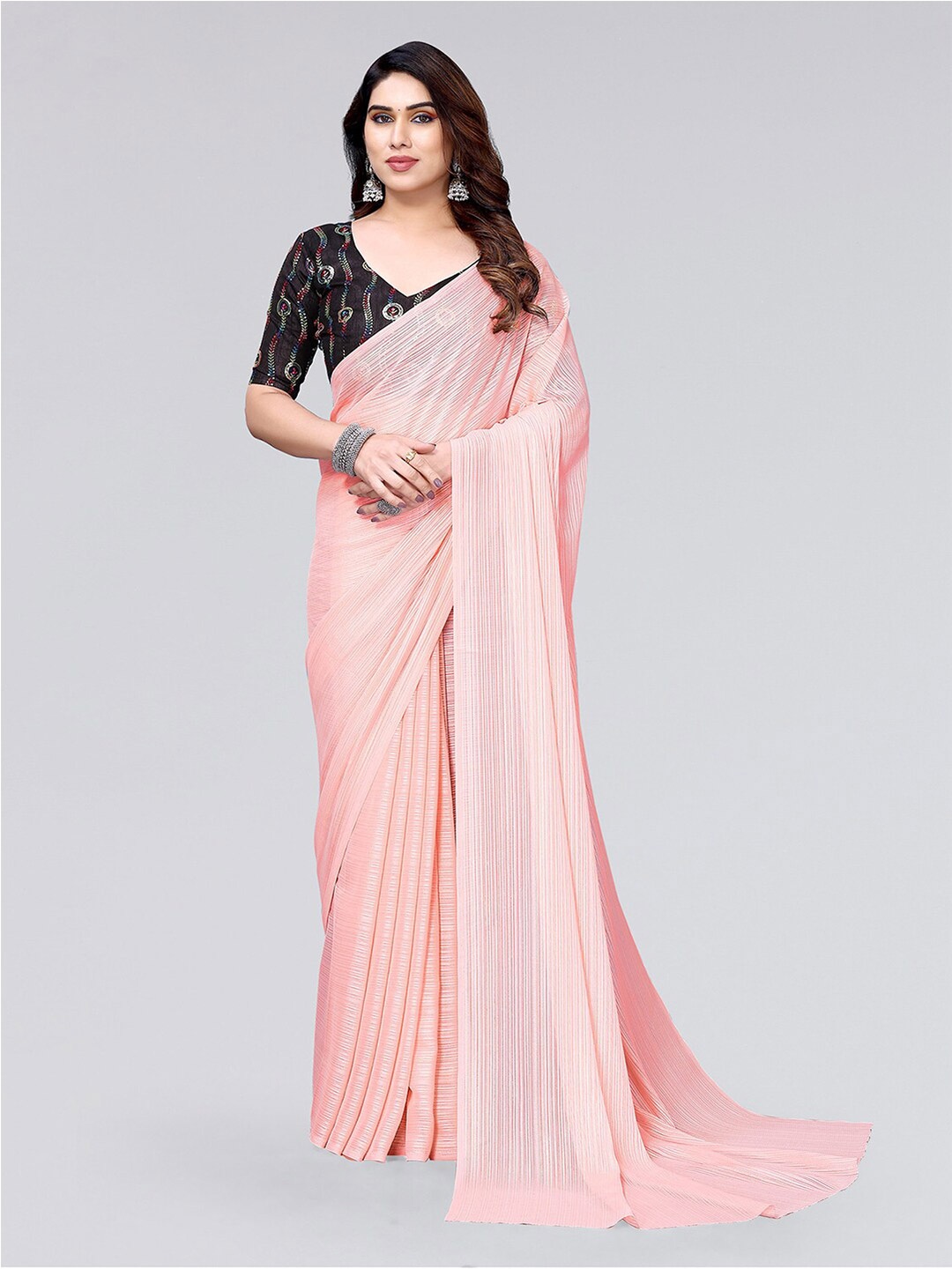 

SIRIL Striped Saree, Peach