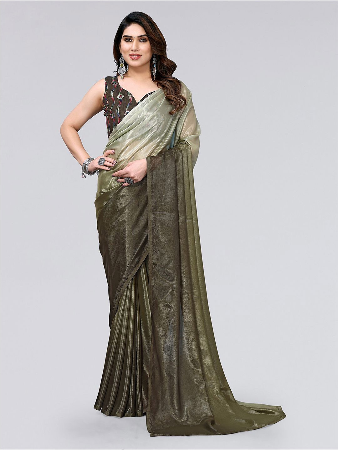 

SIRIL Dyed Ombre Saree, Olive