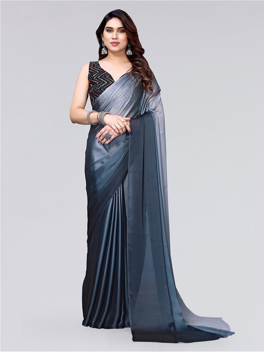

SIRIL Ombre Poly Georgette Saree, Grey