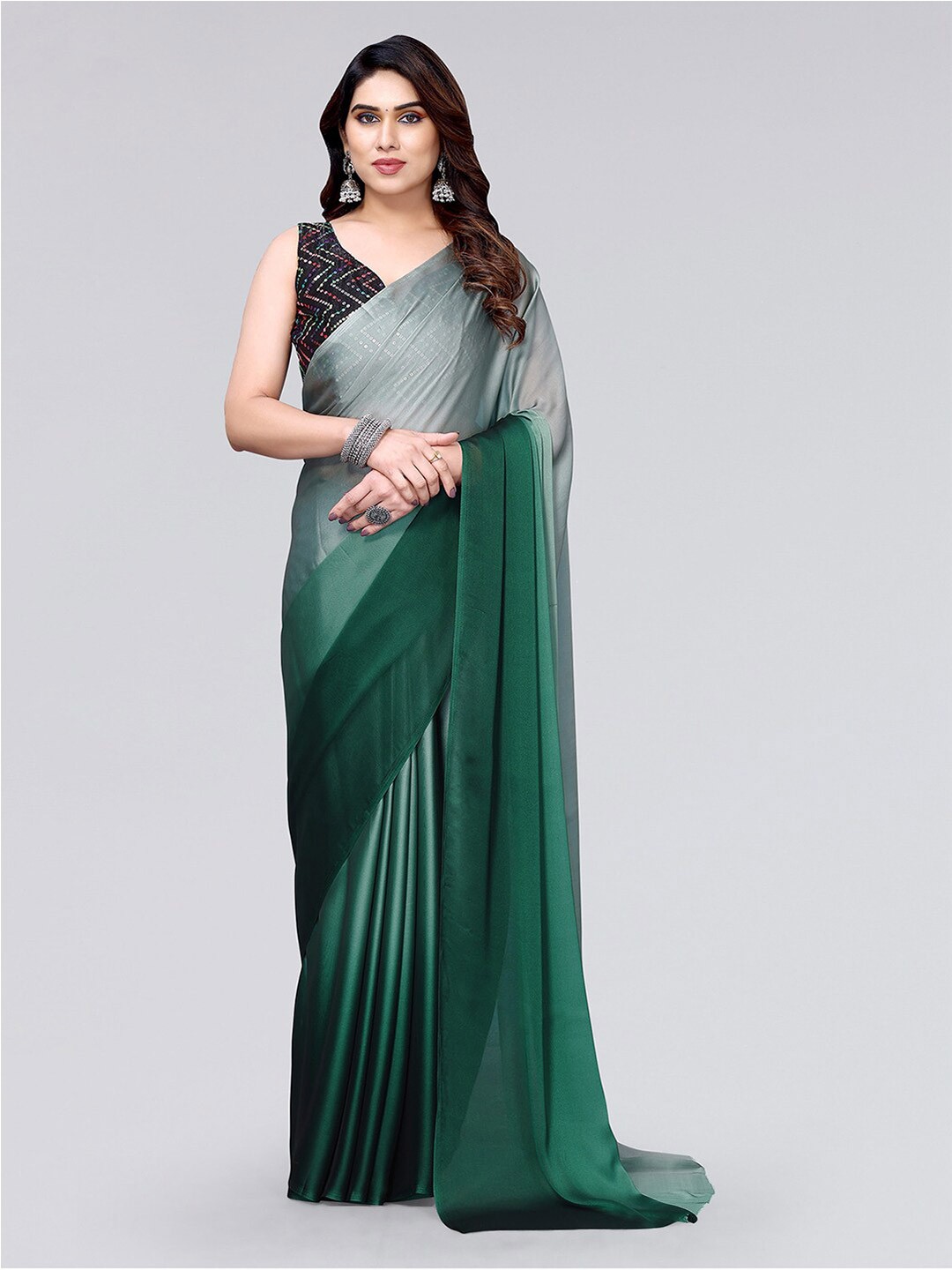 

SIRIL Ombre Poly Georgette Saree, Green