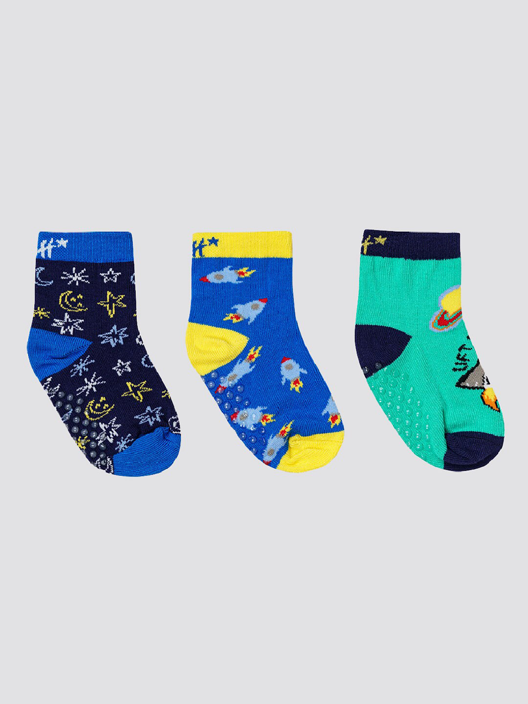 

H By Hamleys Infant Boys Pack Of 3 Patterned Calf-Length Socks, Blue