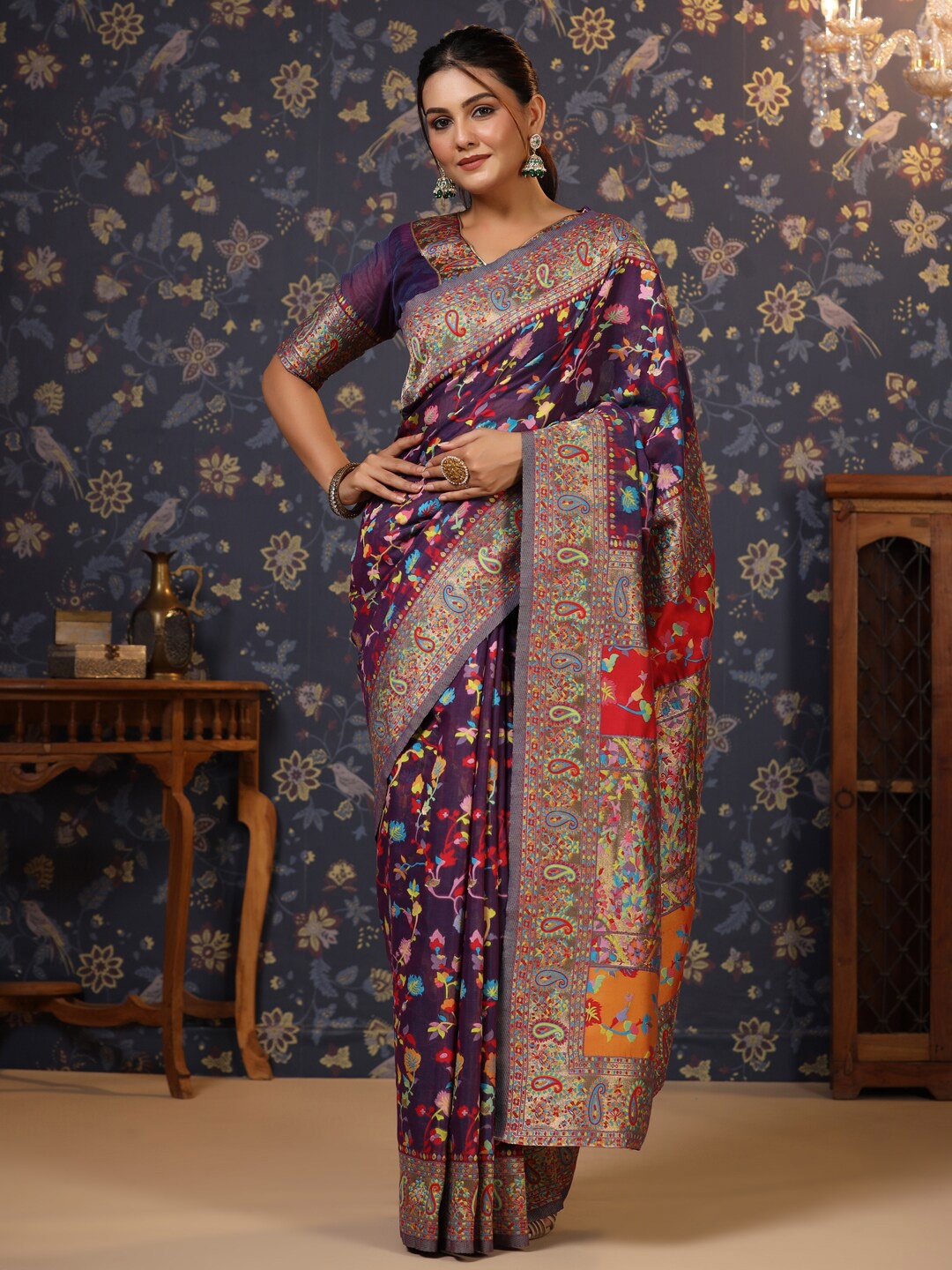 House of Pataudi Woven Design Banarasi Saree, Purple