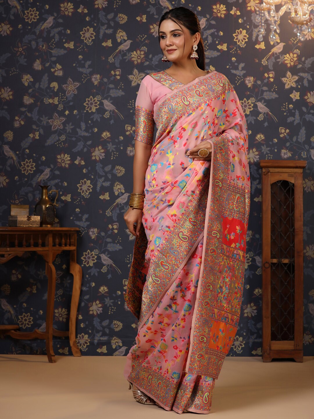 

House of Pataudi Woven Design Banarasi Saree, Pink