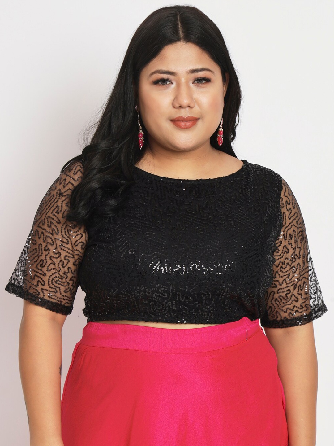 

Studio Rasa Plus Size Sequinned Crop Top, Black