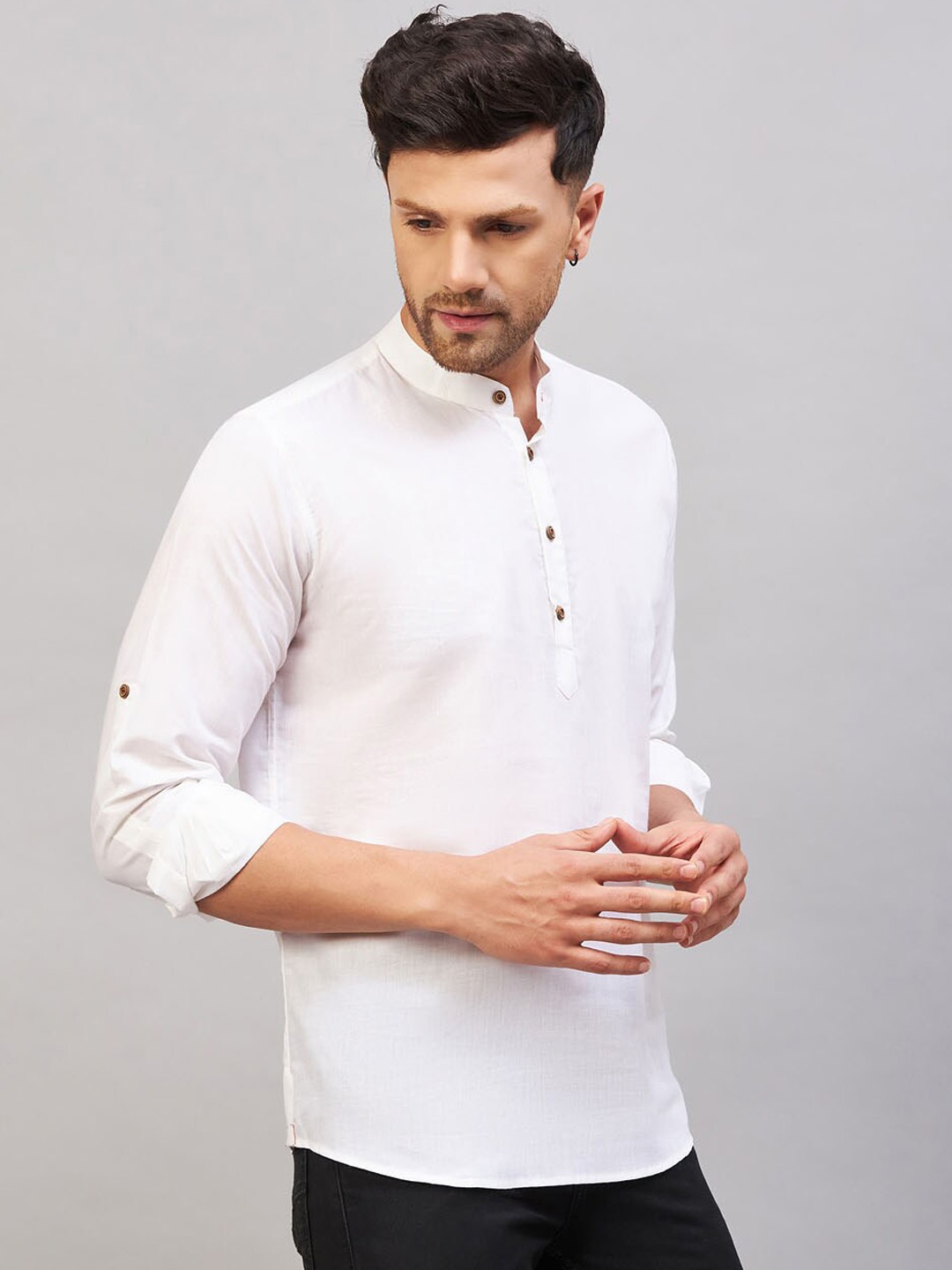 

VASTRAMAY Band Collar Cotton Straight Kurta, White