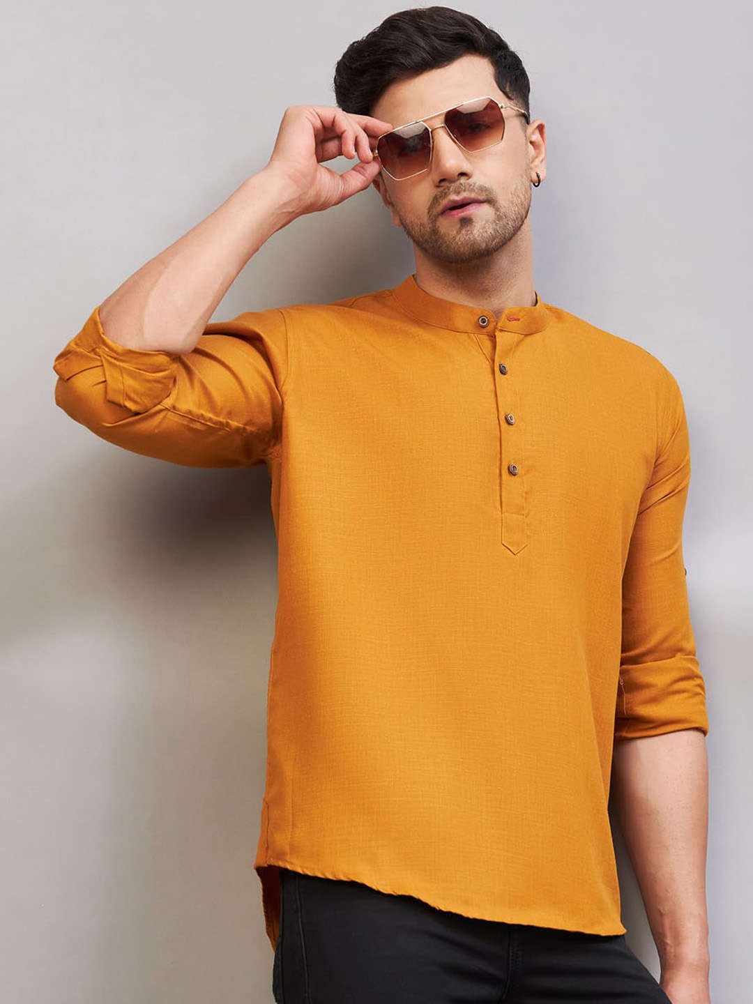 

VASTRAMAY Mandarin Collar Cotton Kurta, Rust