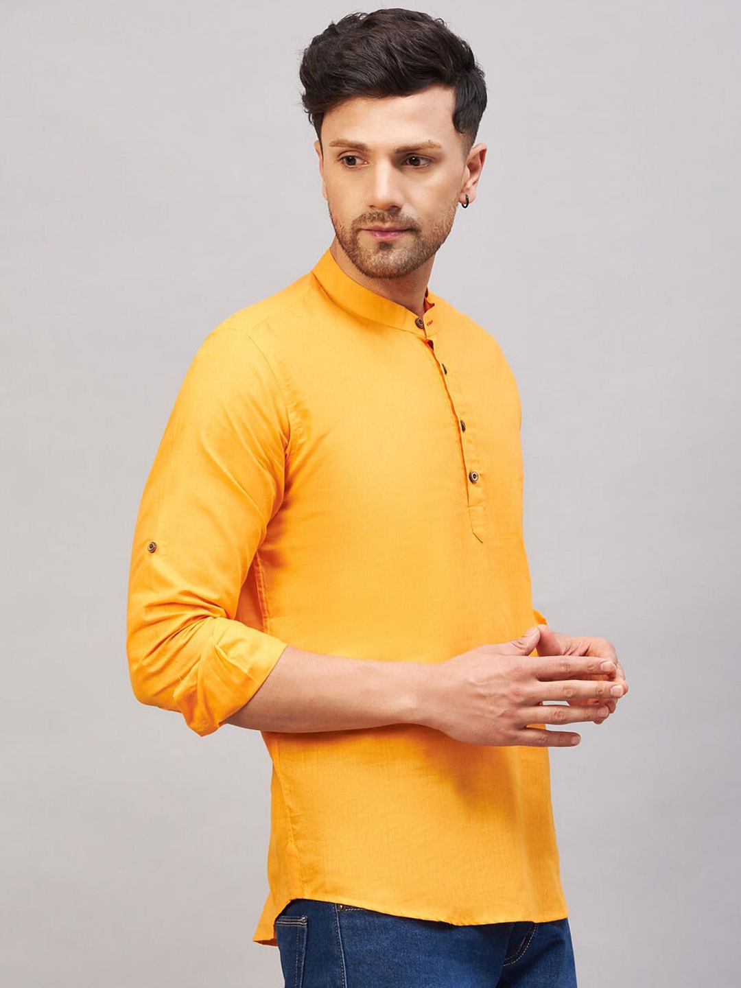 

VASTRAMAY Band Collar Cotton Straight Kurta, Orange