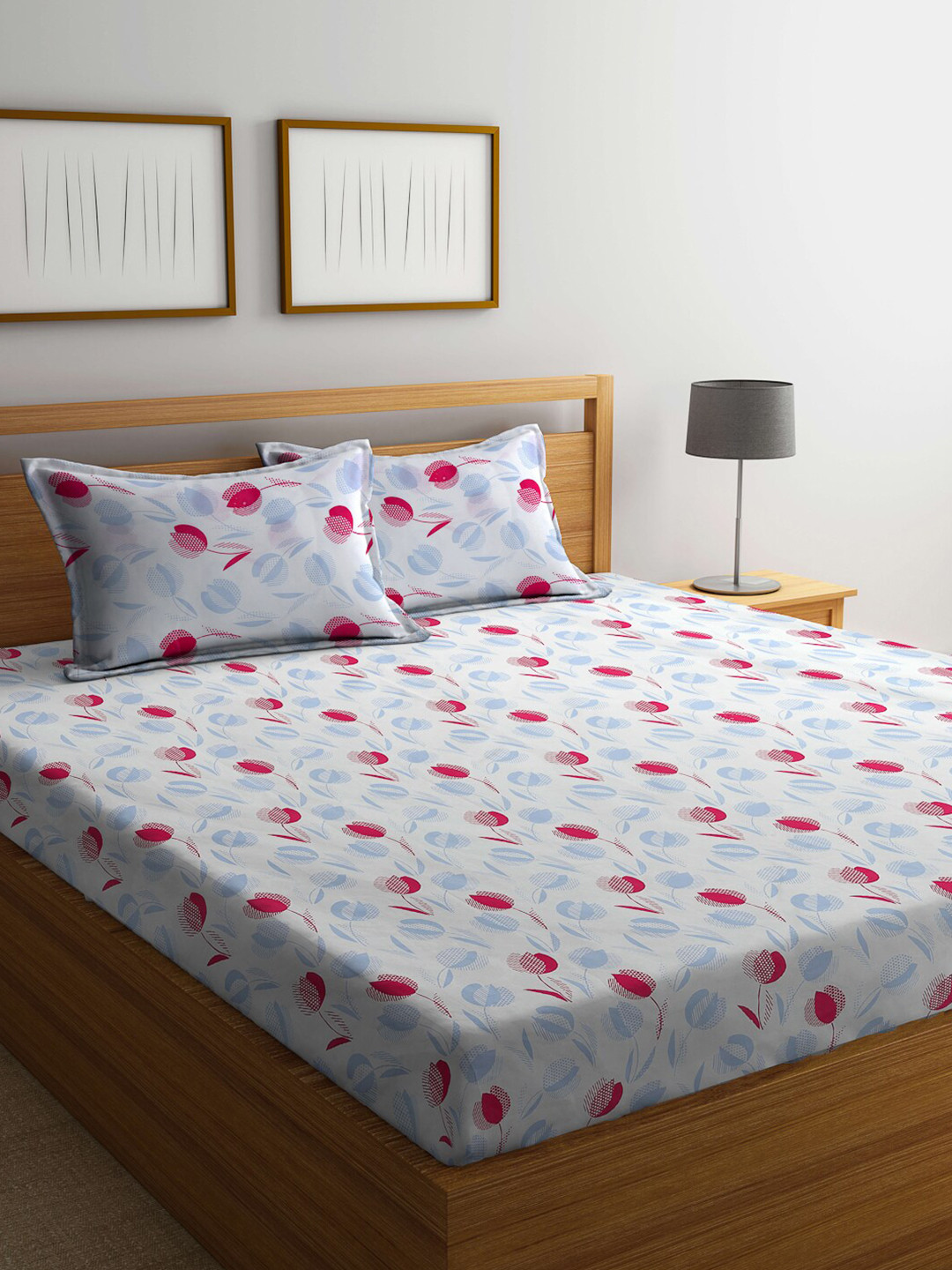 

FABINALIV White & Pink Floral 300 TC King Bedsheet with 2 Pillow Covers