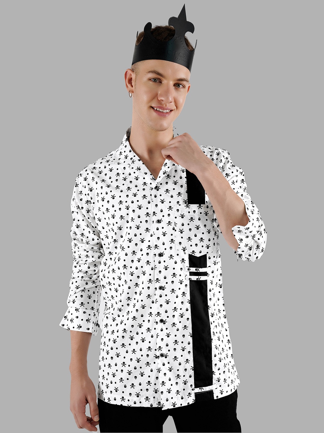 

FRENCH CROWN Standard Conversational Printed Cotton Casual Shirt, White