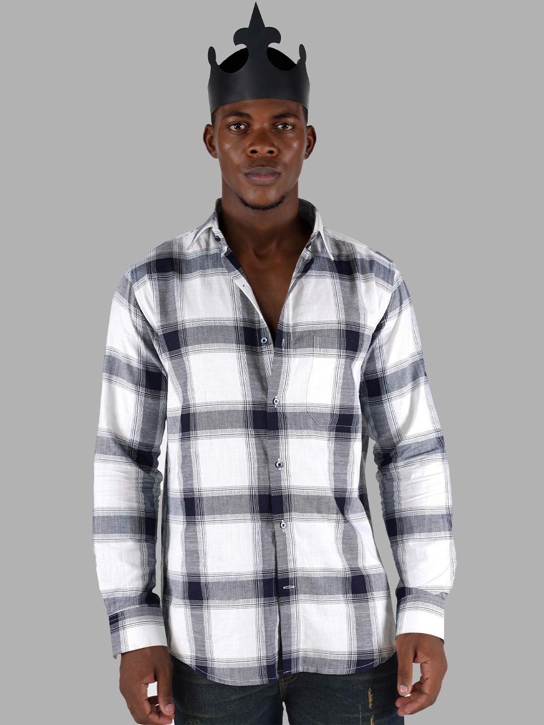 

FRENCH CROWN Standard Checked Cotton Casual Shirt, White