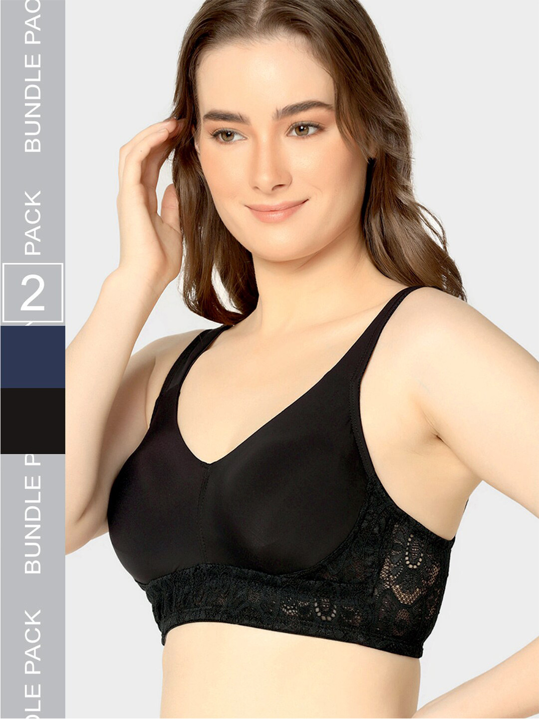 

Da Intimo Black & Navy Blue Pack Of 2 Lightly Padded Everyday Bra With All Day Comfort