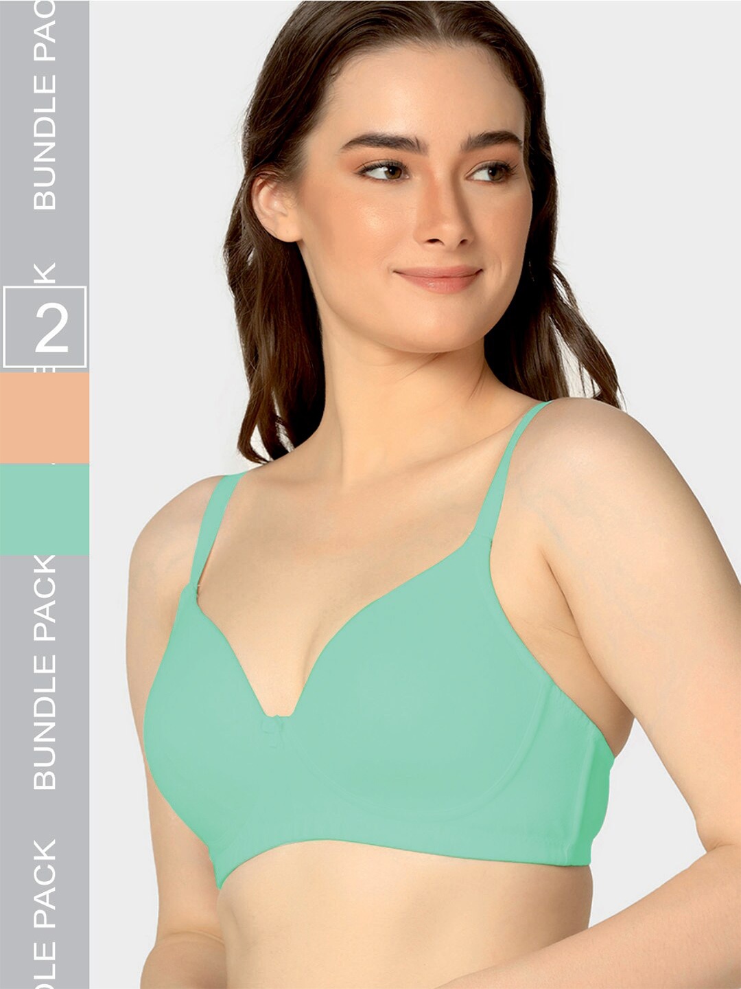 

Da Intimo Green & Peach Pack Of 2 Lightly Padded T-Shirt Bra With All Day Comfort