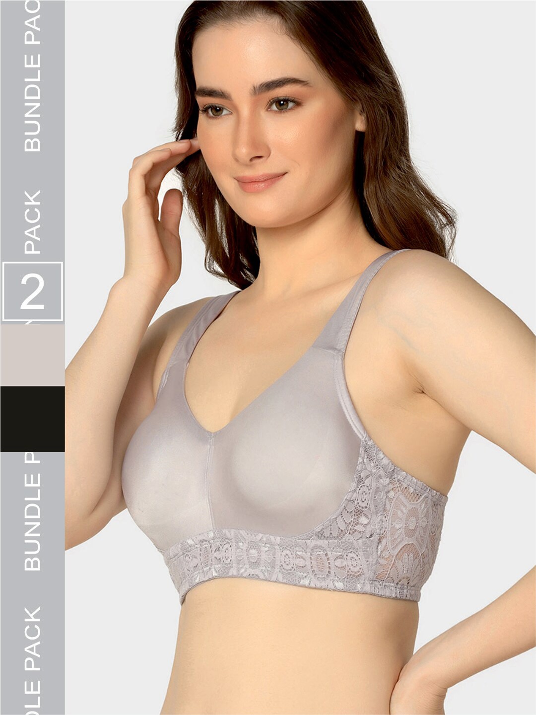 

Da Intimo Grey & Black Pack Of 2 Lightly Padded Everyday Bra With All Day Comfort