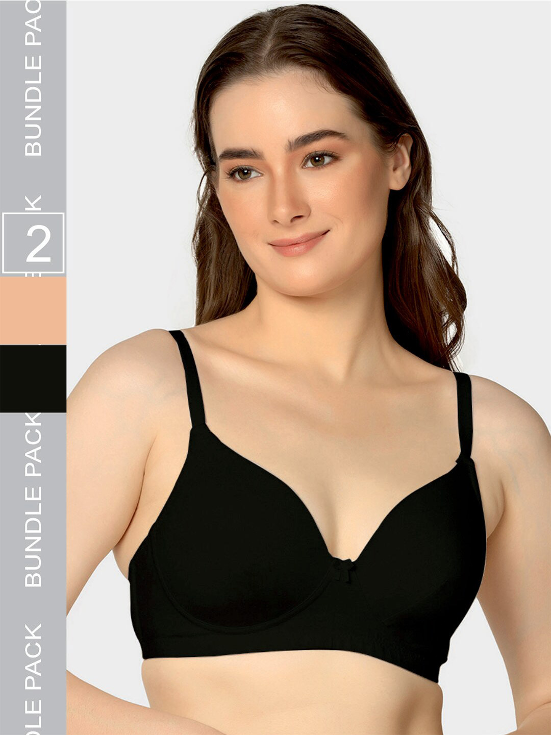 

Da Intimo Peach & Black Pack Of 2 Lightly Padded T-Shirt Bra With All Day Comfort
