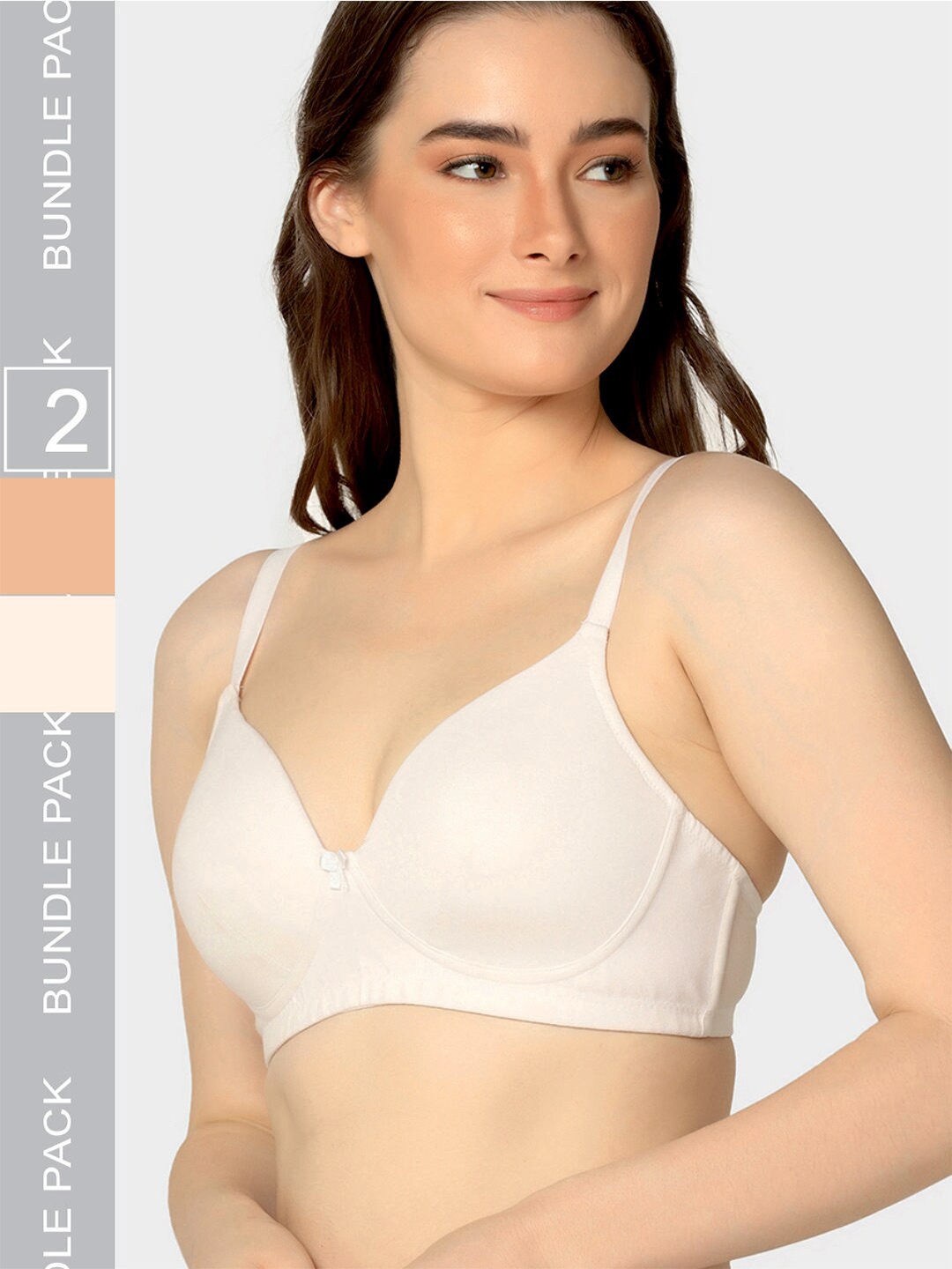 

Da Intimo White & Peach Pack Of 2 Lightly Padded T-Shirt Bra With All Day Comfort