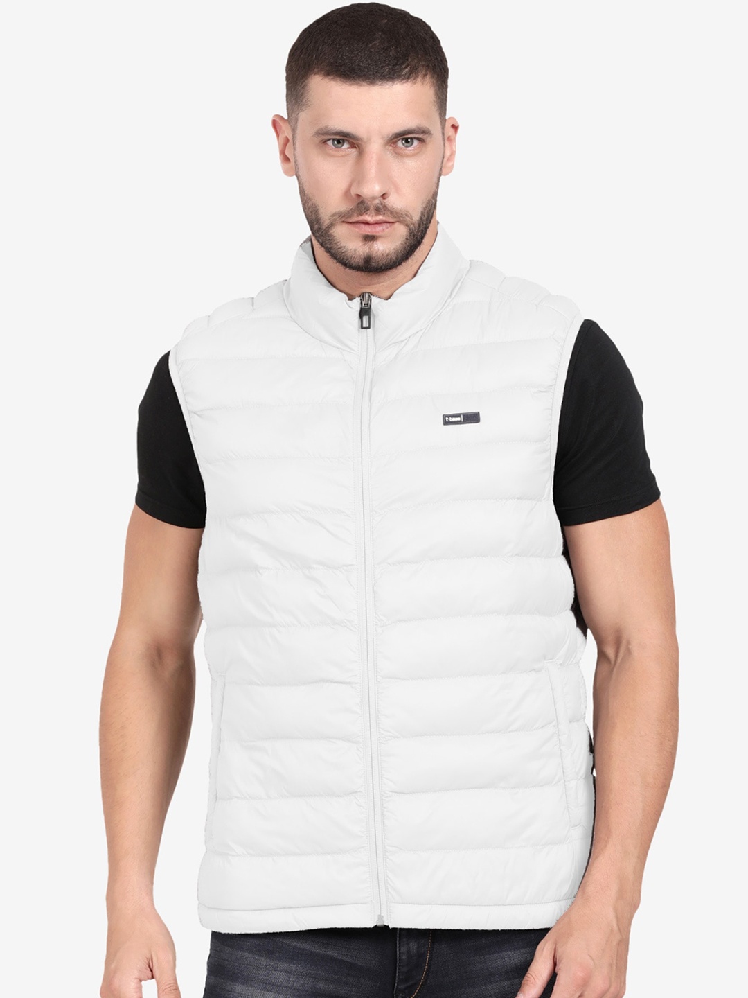 

t-base Stand Collar Windcheater Puffer Jacket, White