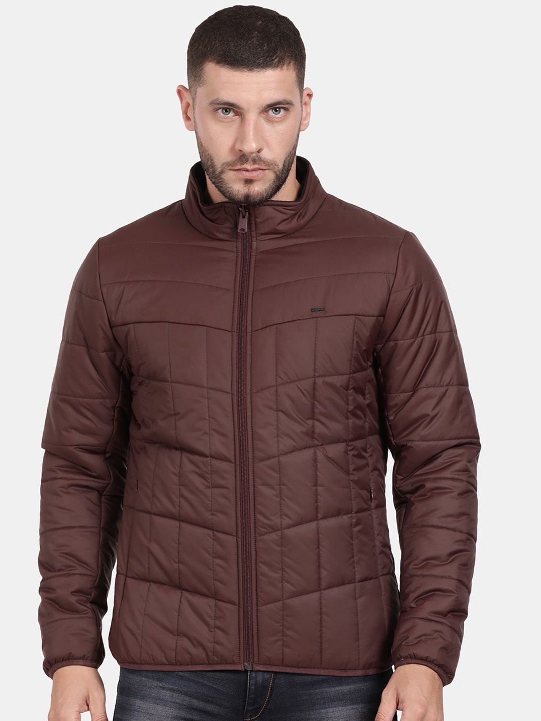 

t-base Stand Collar Windcheater Padded Jacket, Brown