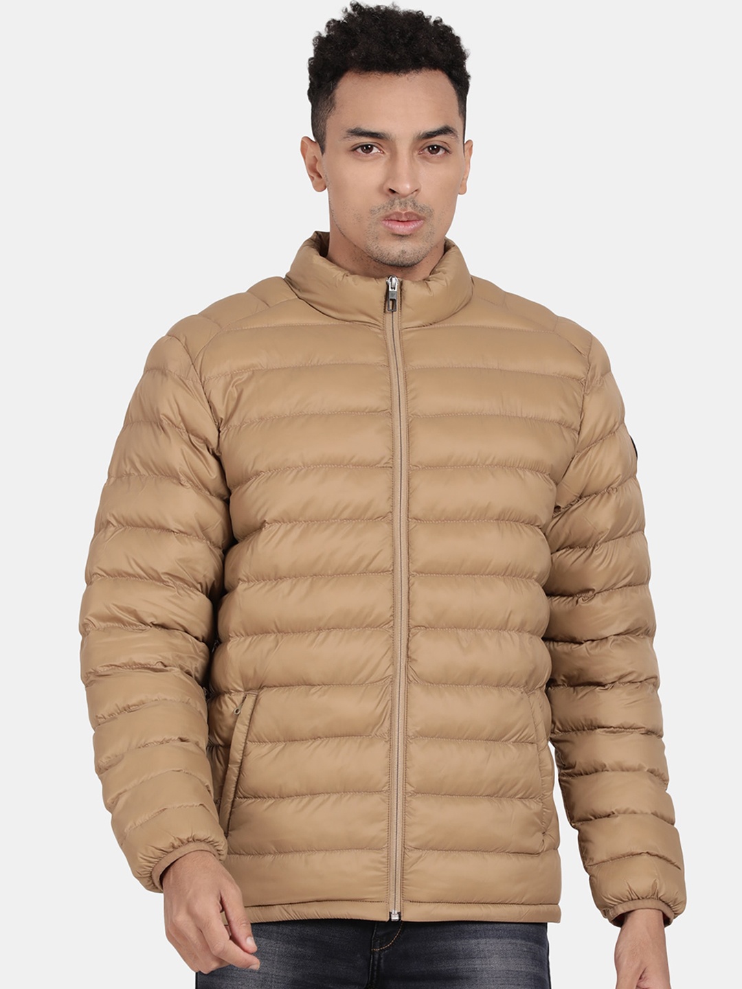 

t-base Stand Collar Windcheater Puffer Jacket, Beige