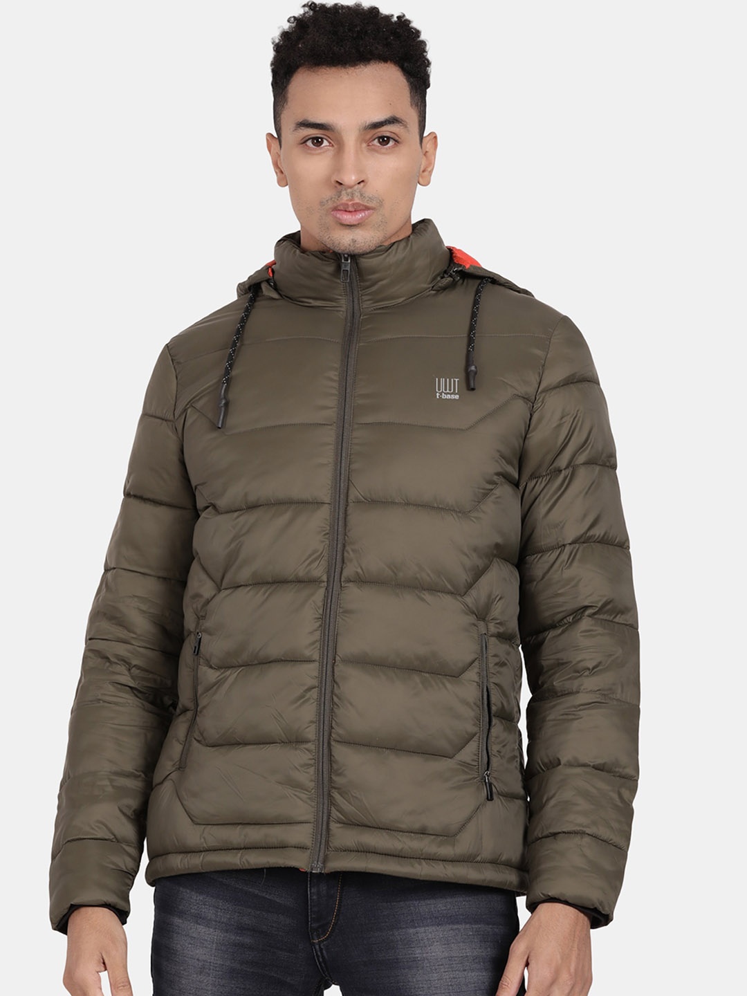 

t-base High Neck Windcheater Puffer Jacket, Olive