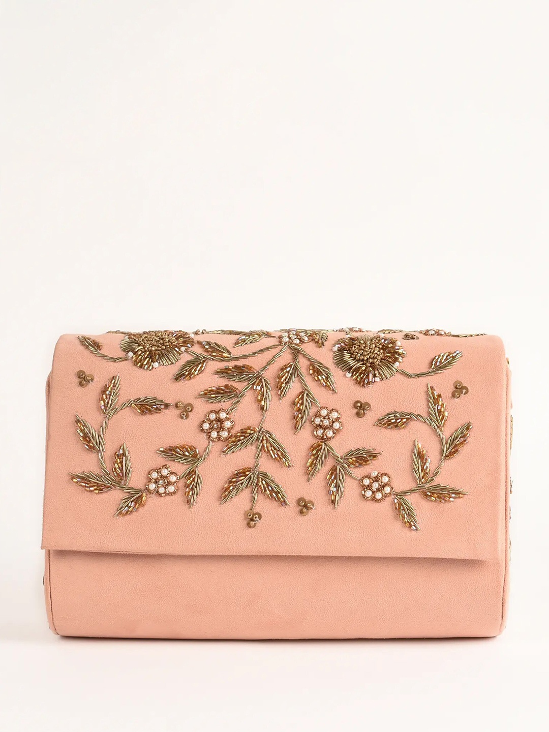 

KALKI Fashion Embellished Zardosi Purse Clutch, Peach