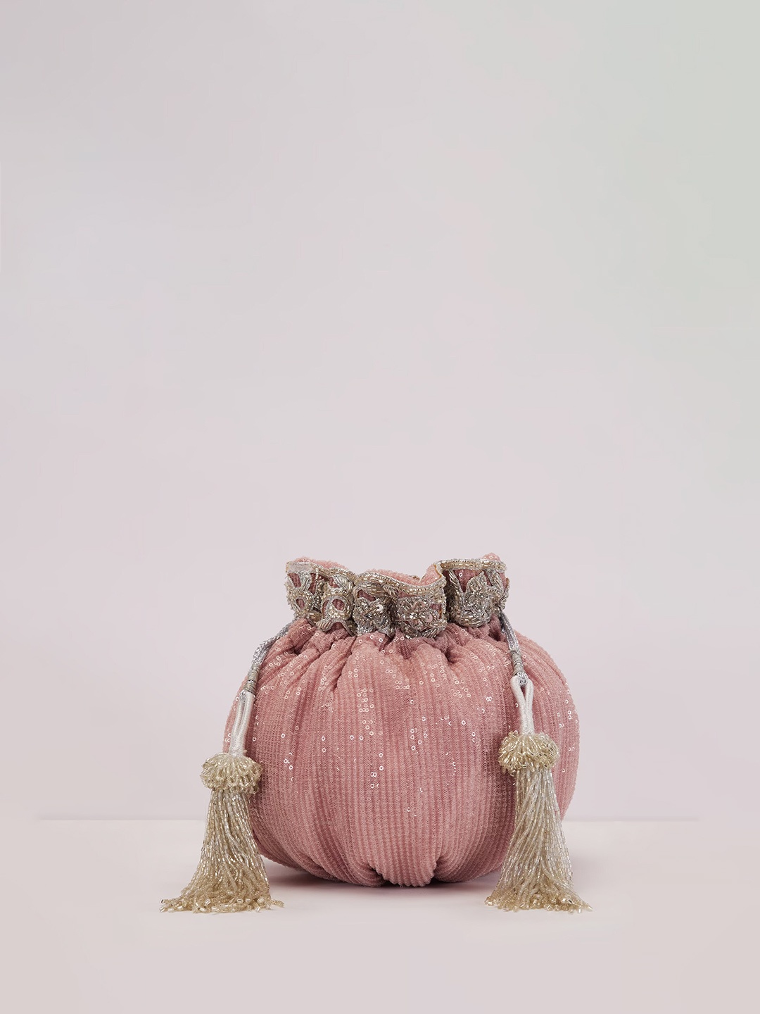 

KALKI Fashion Embellished Sequinned Potli Clutch, Pink