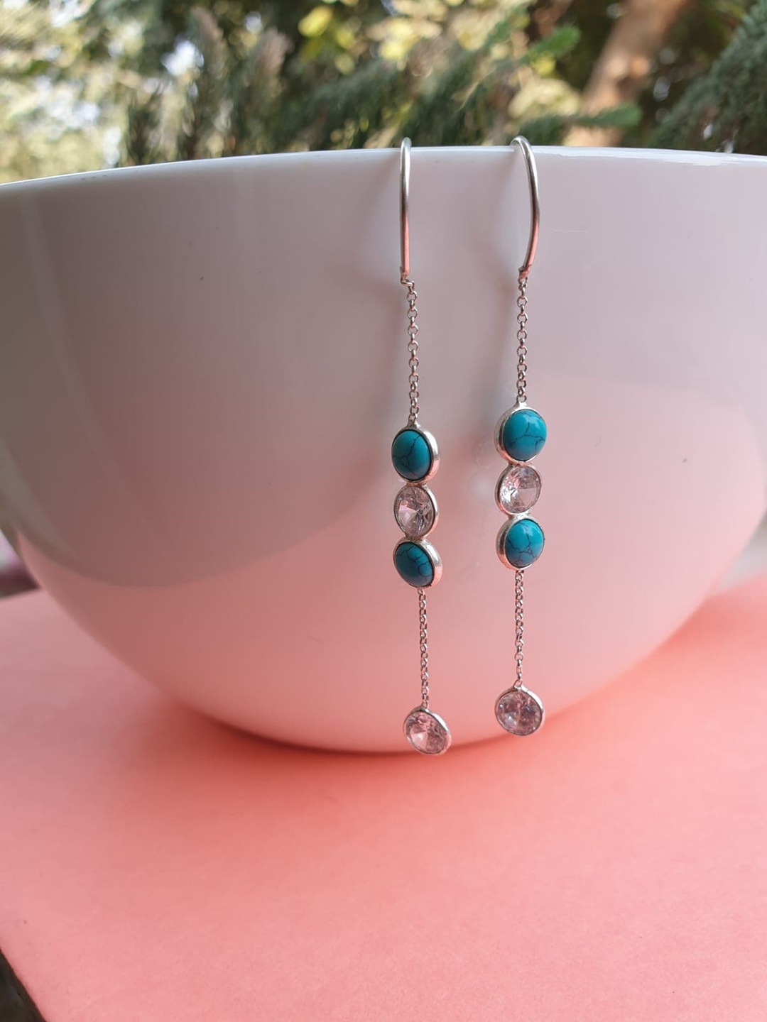 

FIROZA Silver-Plated Contemporary Sui Dhaaga Drop Earrings
