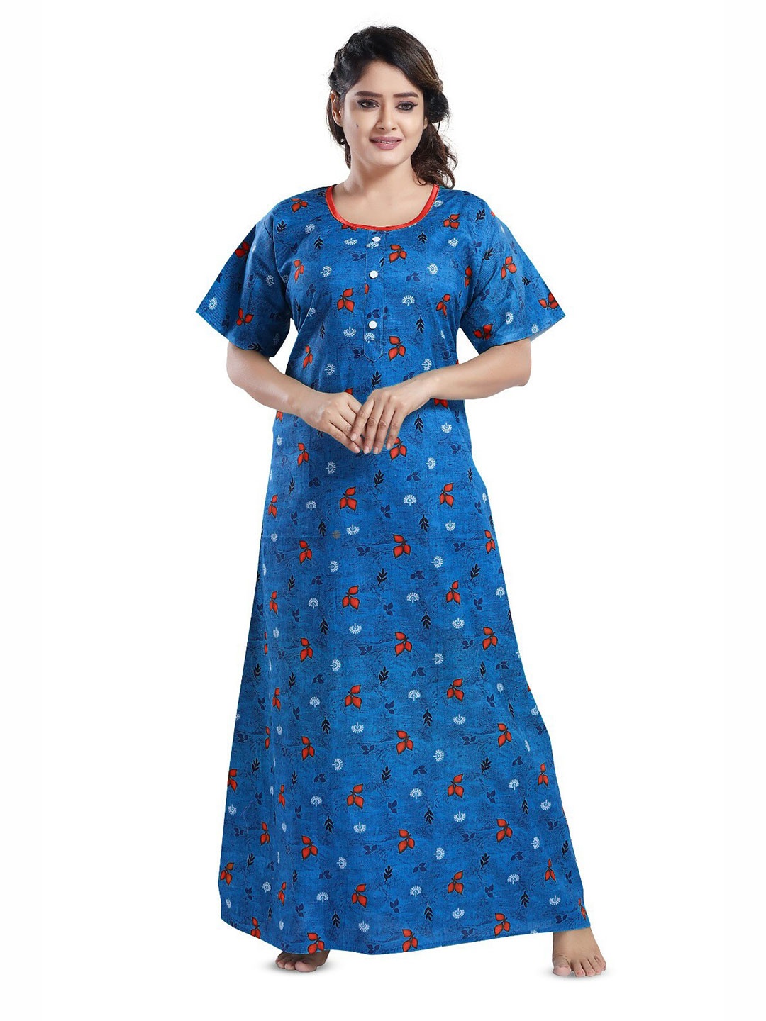 Inner Beats Floral Printed Maxi Nightdress, Blue