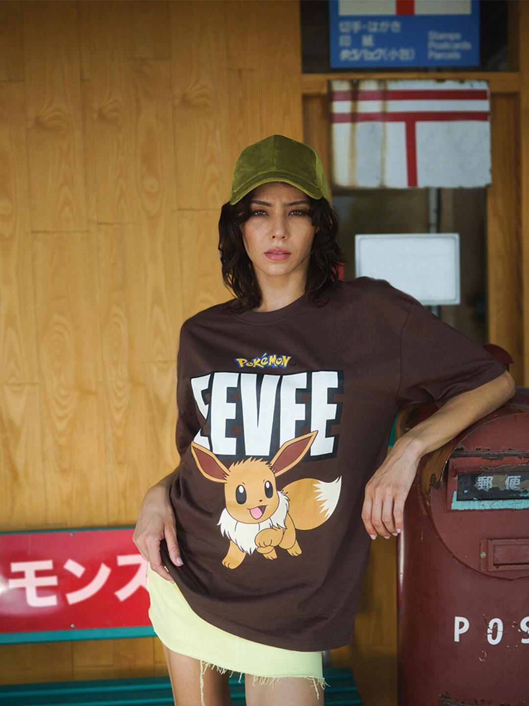 

Bonkers Corner Brown Eevee Printed Drop-Shoulder Sleeves Oversized Cotton T-shirt
