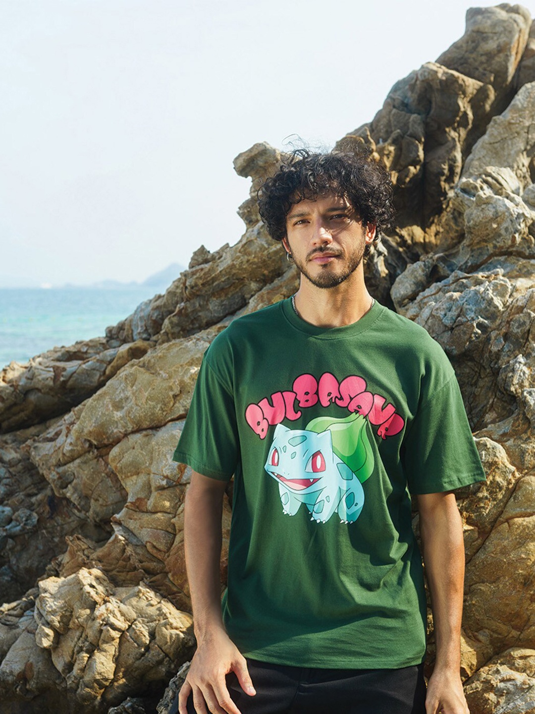 

Bonkers Corner Green Humour and Comic Pokemon Printed Cotton T-shirt