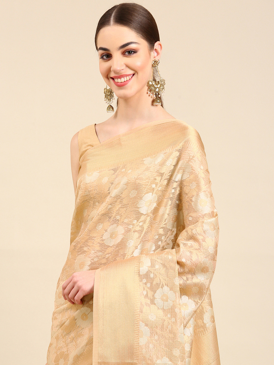 

Kalyan Silks Floral Zari Tissue Saree, Gold