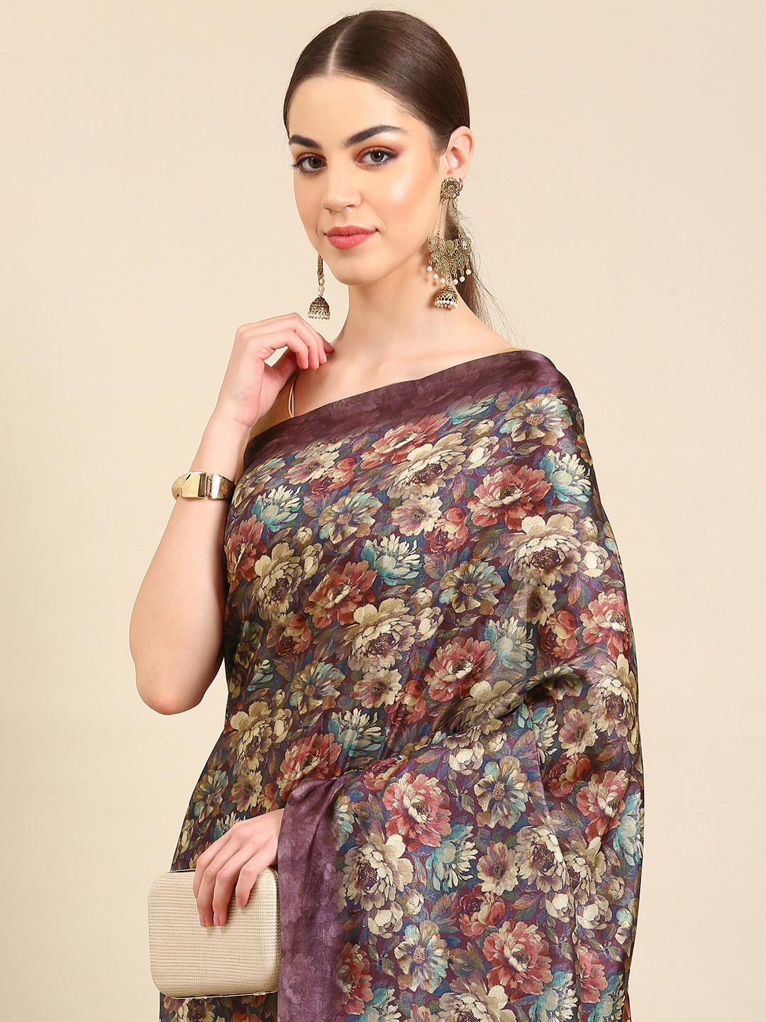 

Kalyan Silks Floral Printed Pure Silk Saree, Lavender