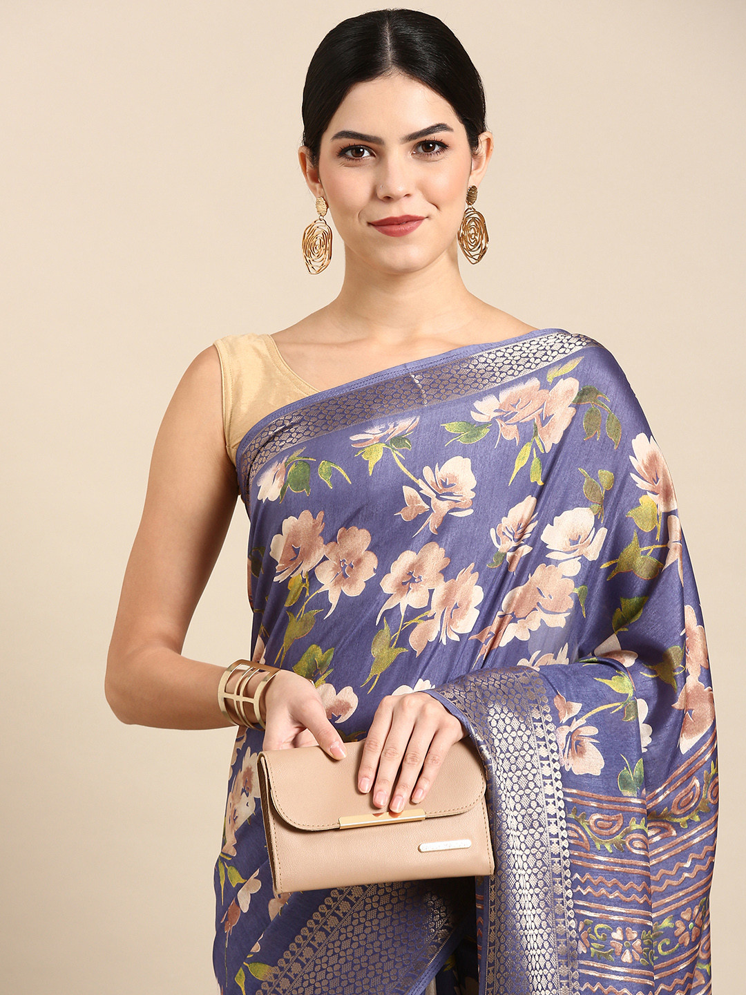 

Kalyan Silks Floral Printed Zari Pure Silk Saree, Blue