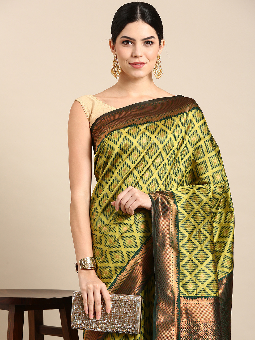 

Kalyan Silks Woven Design Zari Pure Silk Saree, Green