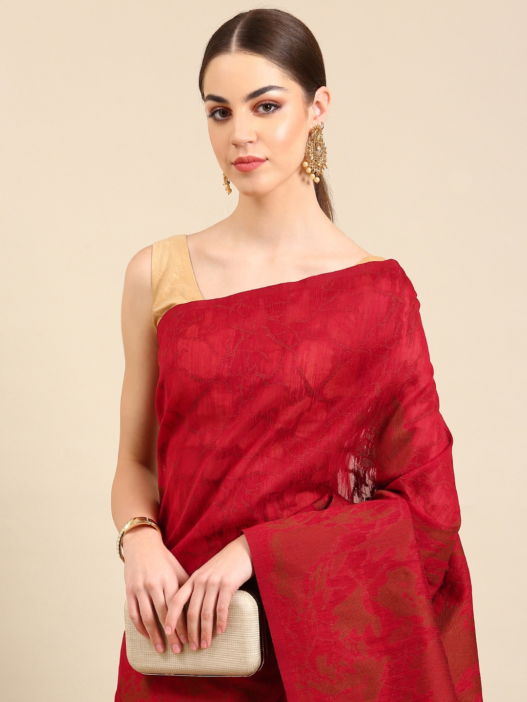 

Kalyan Silks Abstract Printed Jute Silk Saree, Maroon