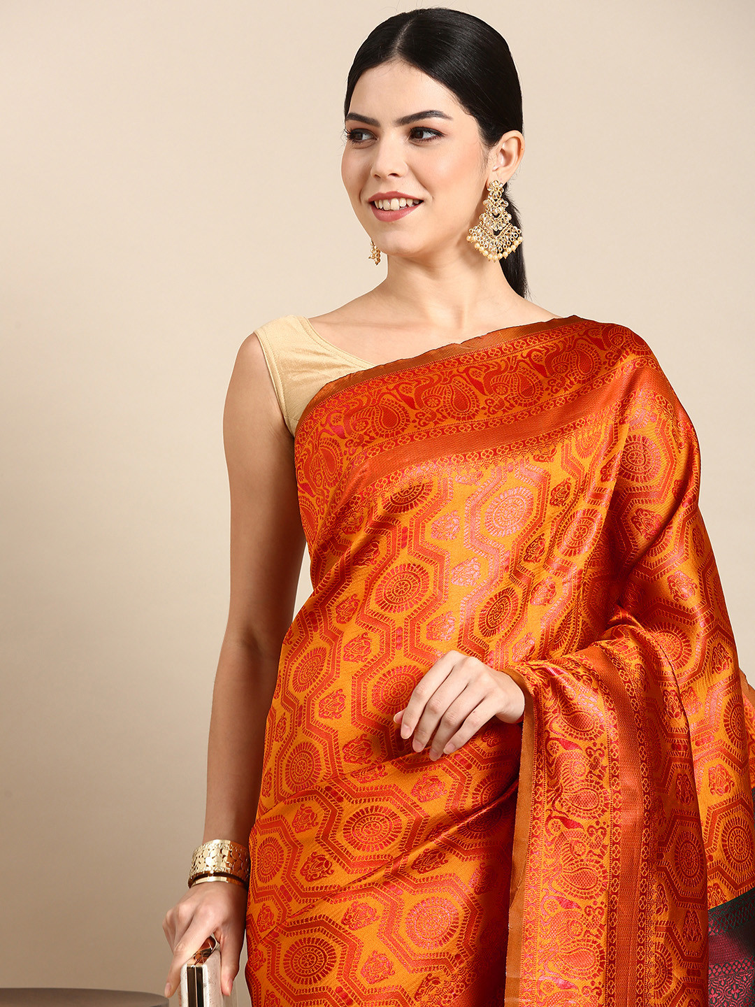 

Kalyan Silks Ethnic Motifs Zari Pure Silk Saree, Mustard