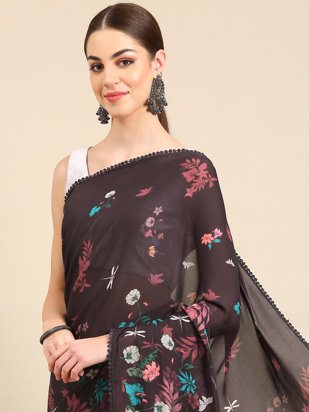 

Kalyan Silks Floral Printed Pure Chiffon Saree, Lavender