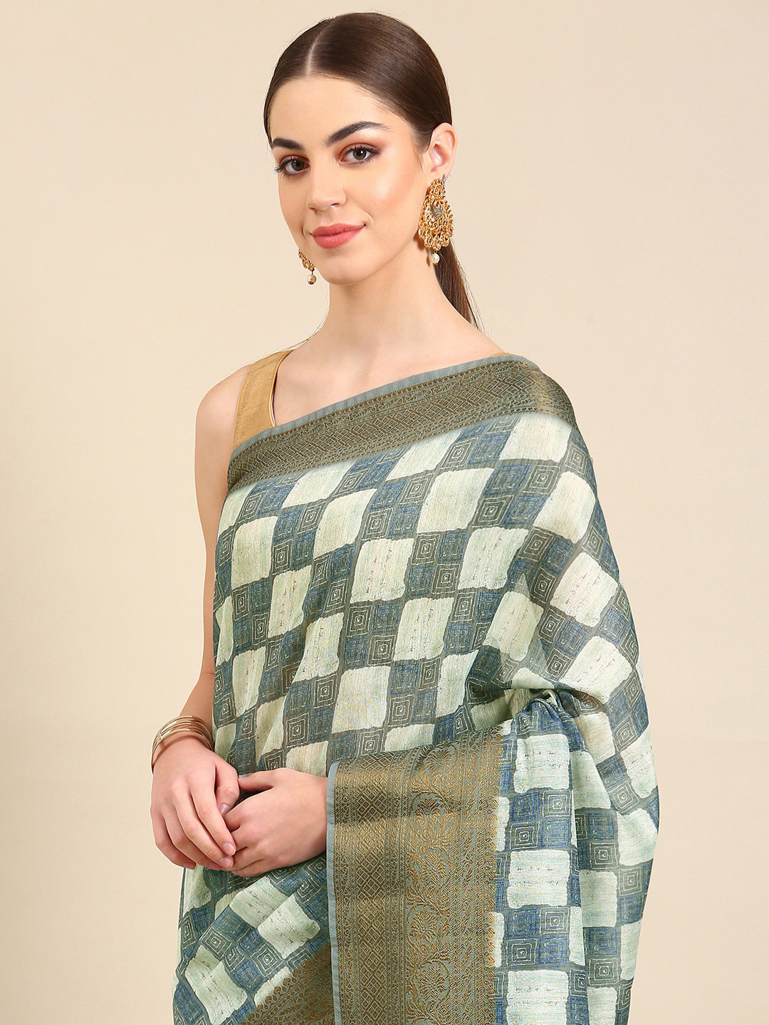 

Kalyan Silks Checked Zari Pure Silk Saree, Grey