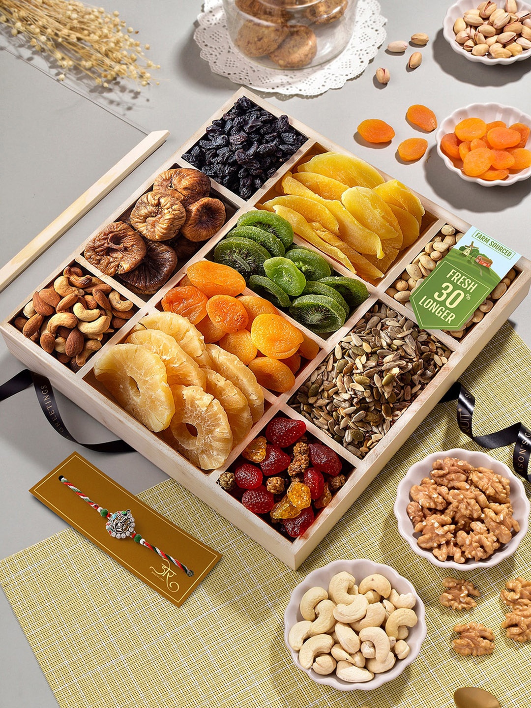 

RawFruit Tropical Nut Box With Rakhi-125 gms Each, Silver