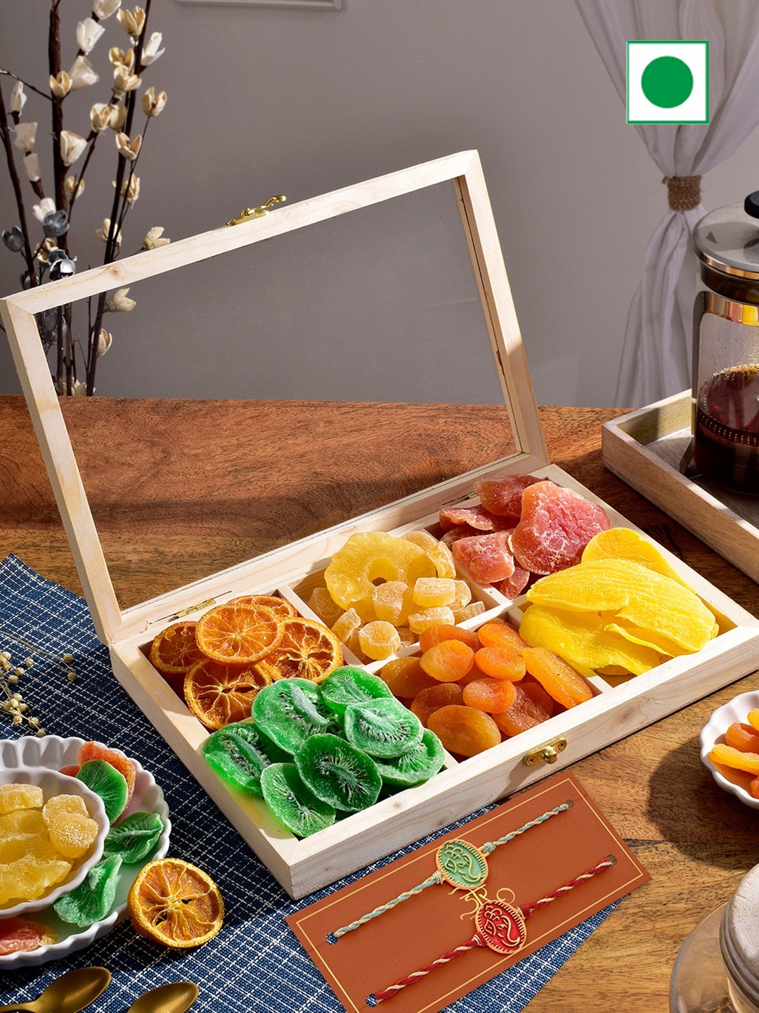

RawFruit Tropical Orchard Hamper With 2 Rakhi 900gms, Cream
