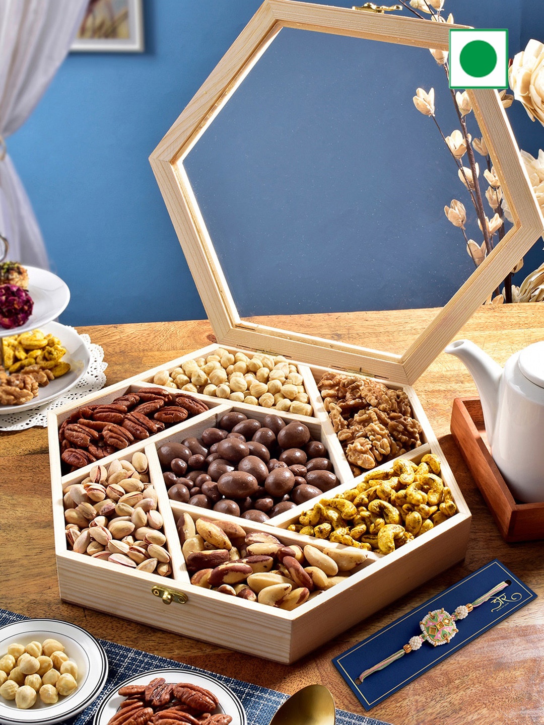 

RawFruit Deluxe Nut Hamper With Rakhi, Blue