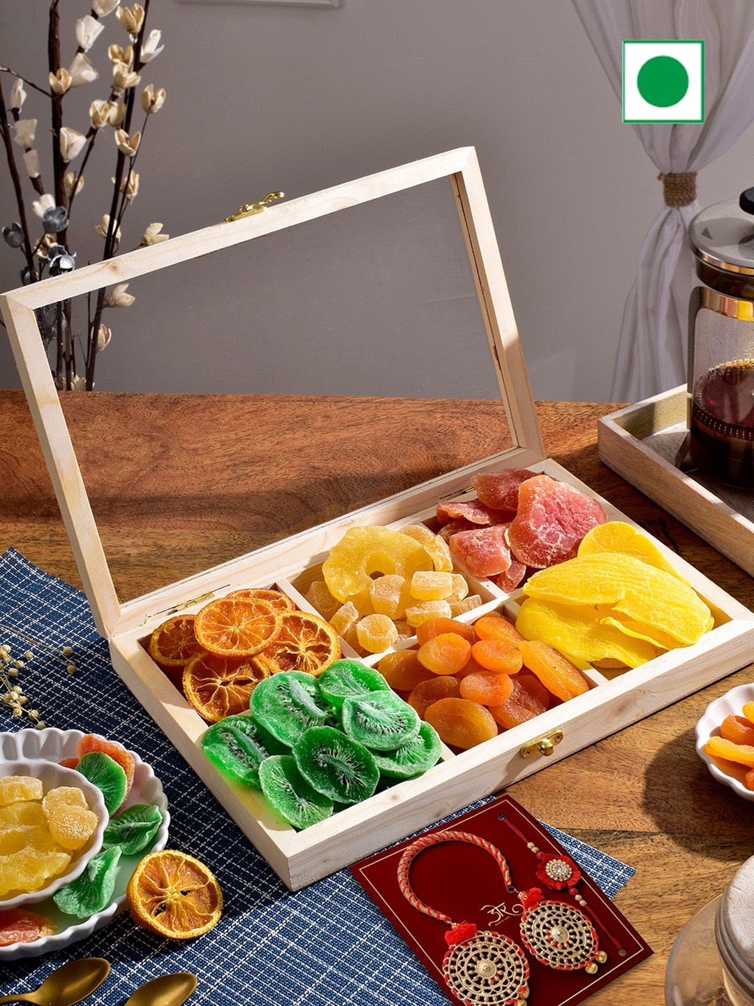

RawFruit Tropical Orchard Hamper with Bhai Bhabhi Rakhi, Red