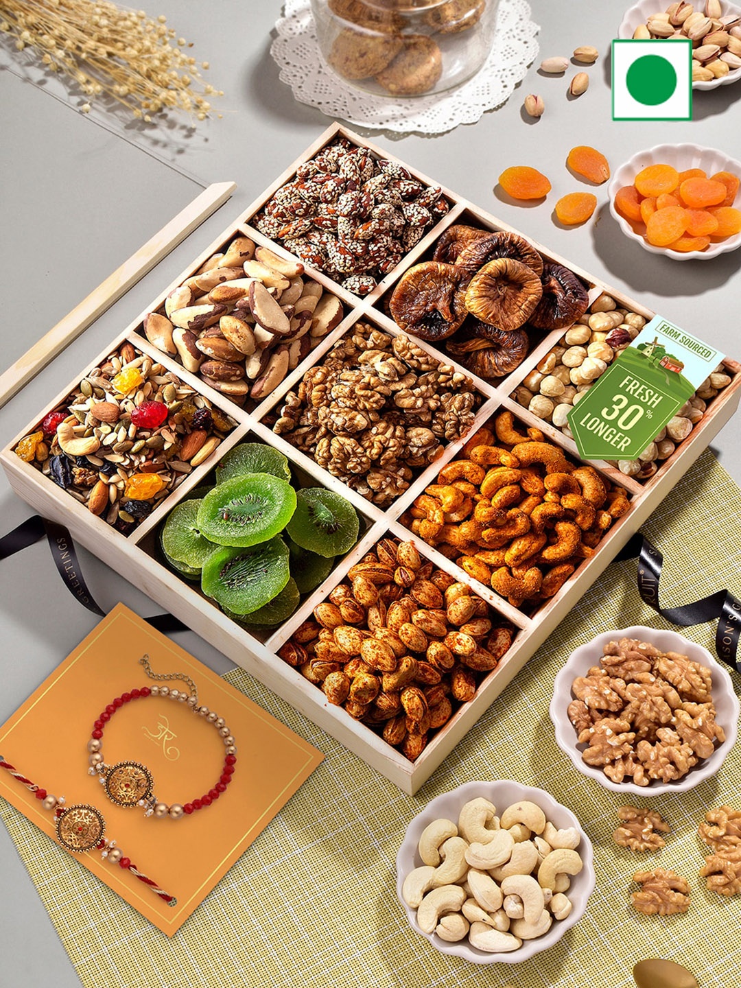 

RawFruit Premium Nut Box With Bhai Bhabhi Rakhi, Red
