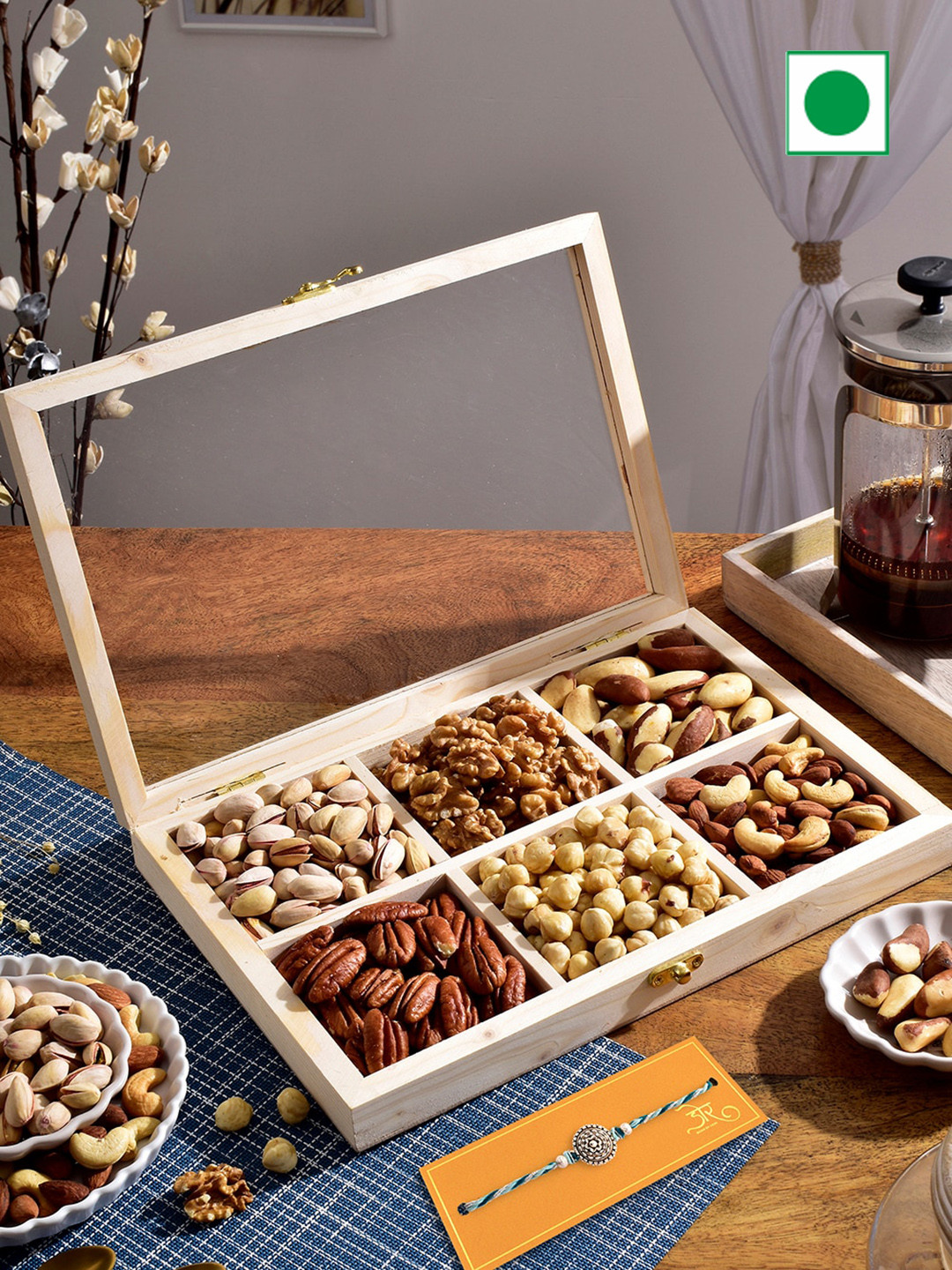 

RawFruit Premium Nut Hamper With Rakhi, Silver
