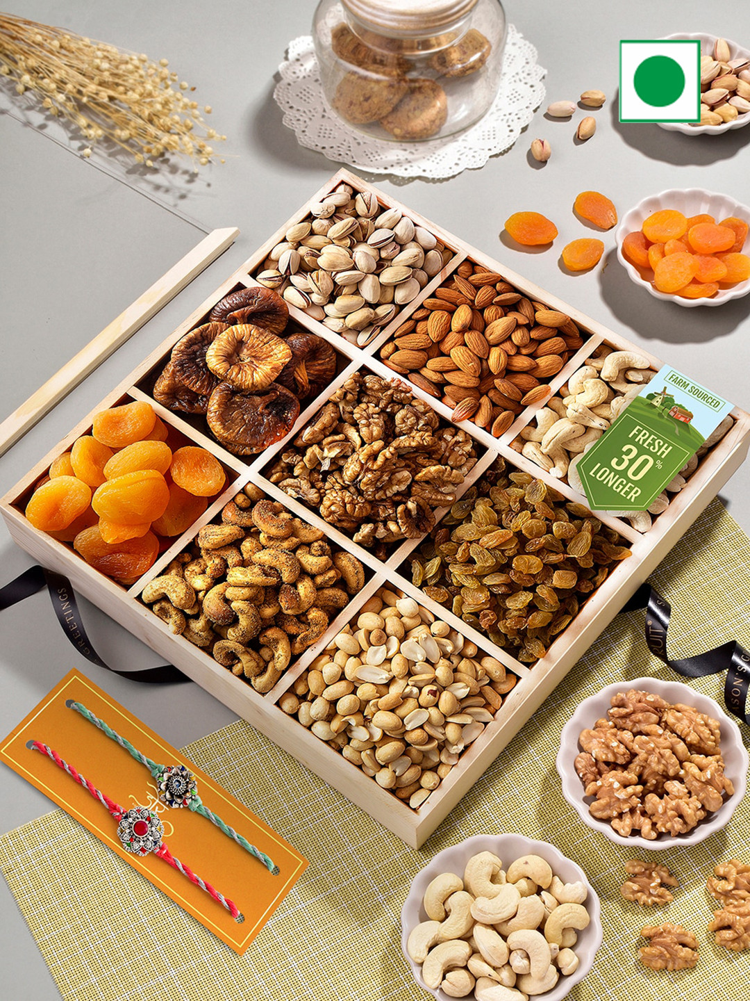 

RawFruit Dryfruits With 2 Rakhi, Silver