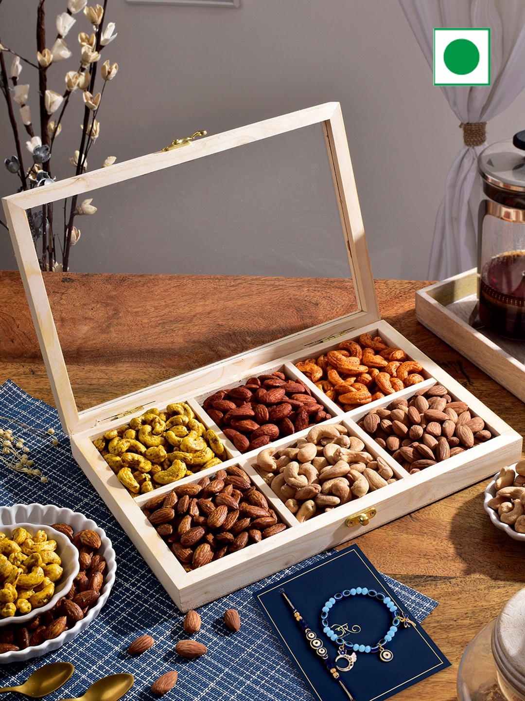 

RawFruit Roasted Mix Hamper With Bhai Bhabhi Rakhi, Blue