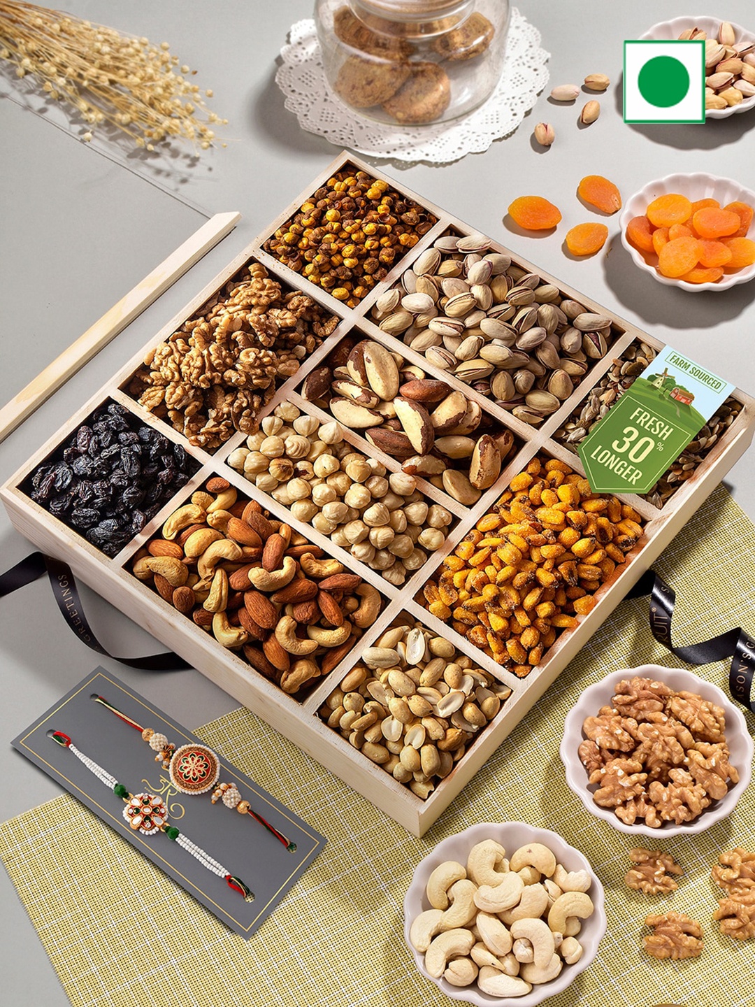 

RawFruit Jumbo Nut Box With 2 Rakhis, White