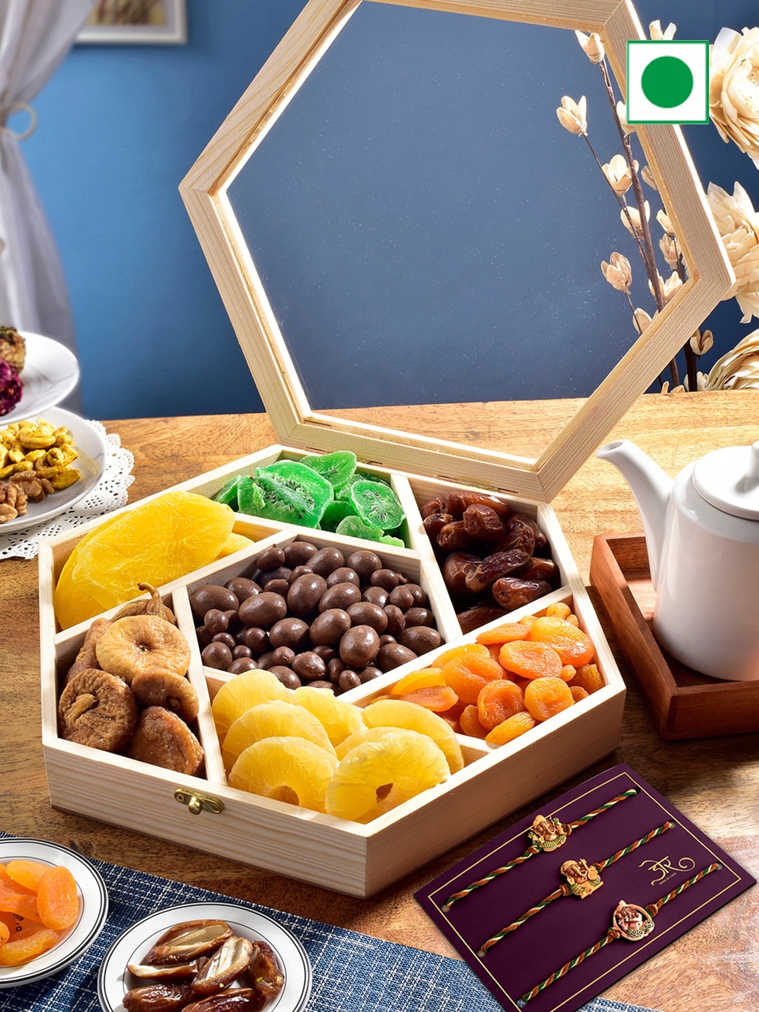 

RawFruit Chocolate Nut Hamper With 3 Rakhis, Brown
